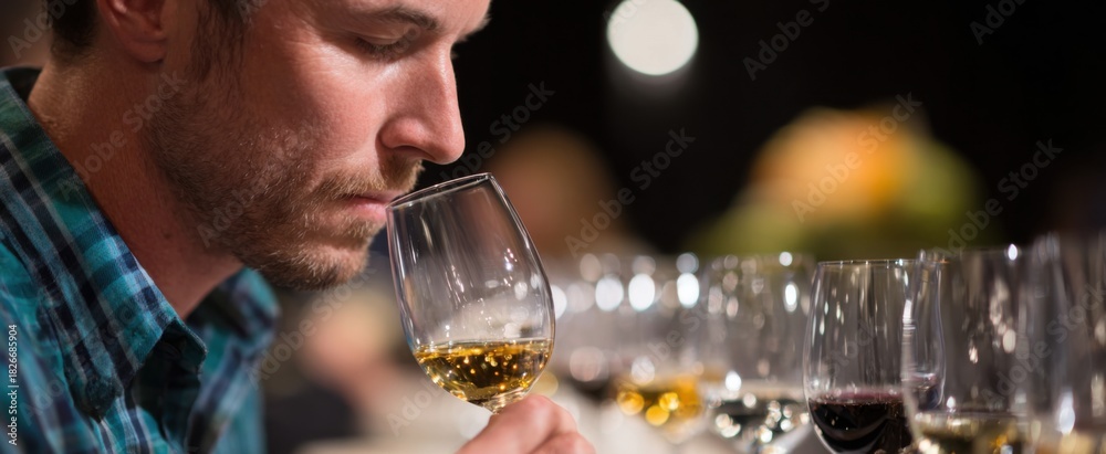 Fototapeta premium customer exploring a vineyard of flavors while sipping various wine samples at the event