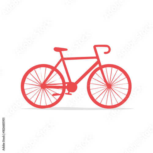 Simple red bicycle silhouette with clean lines and minimalist design against white background