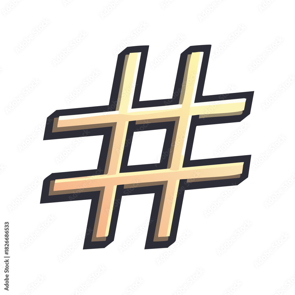 Fototapeta premium Gold Hashtag Symbol with Black Outline Illustration, Isolated