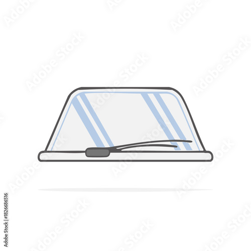 Clean car windshield with wiper and blue sky reflection minimal flat design