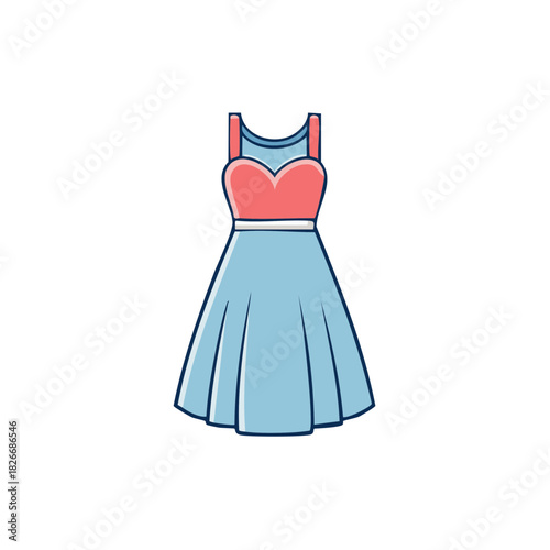 Cute cartoon summer dress with a sweetheart neckline and A line skirt vector illustration