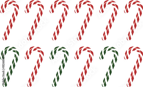 Christmas cane candy. Vector. Stick isolated. Decoration sugar lollipop. Holiday red background. Cartoon illustration. Striped traditional noel dessert. Realistic lollypop icon.