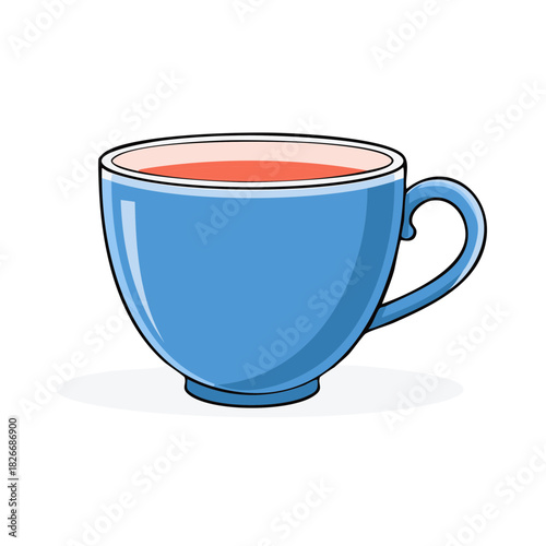 Vibrant blue cartoon teacup with hot red beverage illustration