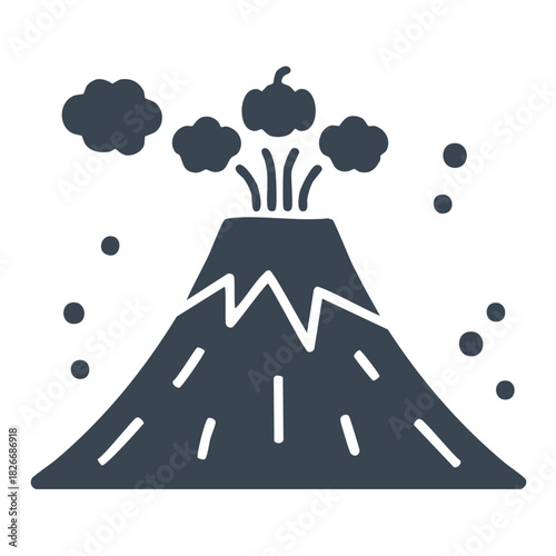 Volcano erupting illustration showing smoke and ash clouds graphic design element