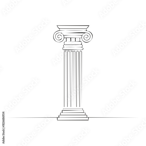 Ionic Order Column Architecture Drawing Historical Pillar Illustration Single Line Art