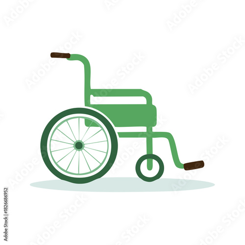 Green Wheelchair Illustration Simple Medical Equipment with Wheels for Mobility Assistance