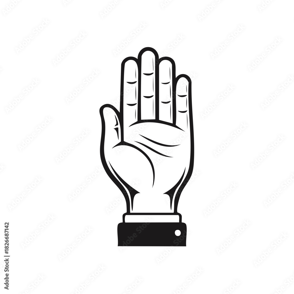 Obraz premium Stylized Hand in Business Suit Stop Gesture in Black and White, Vector Illustration
