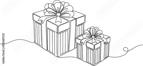 Cad drawing flat vector illustration, decorative gift boxes with ribbon, festive packaging design, holiday present wrap, celebration elements