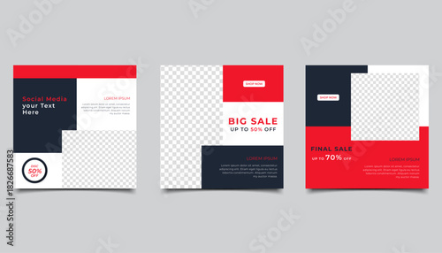 Set of Editable minimal square banner template. suitable for social media post and web internet ads. Vector illustration with photo design