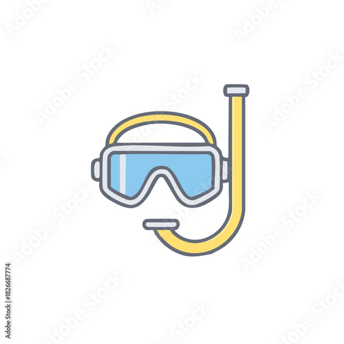 Flat icon of a snorkel mask for diving and underwater exploration in bright colors
