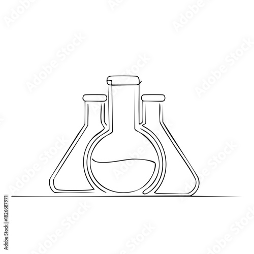 Elegant outline of lab glassware, symbolizing scientific exploration and medical research in chemistry and pharmaceuticals