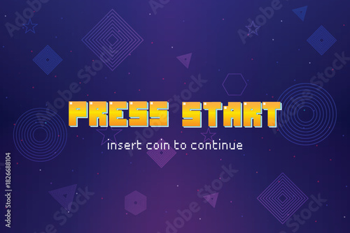 PRESS START. INSERT A COIN TO CONTINUE. pixel art. 8 bit game for game assets in vector illustrations. arcade gaming.	