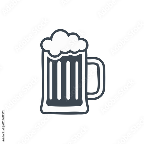 Simple glyph icon of a classic beer mug with a frothy head for a pub or brewery logo