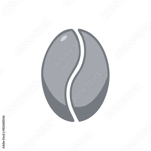 Stylized coffee bean icon in gray tones, split design, coffee related symbol or ingredient for drinks, organic.