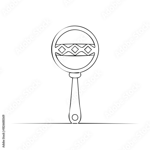 Continuous line drawing of a traditional maraca musical instrument with decorative pattern