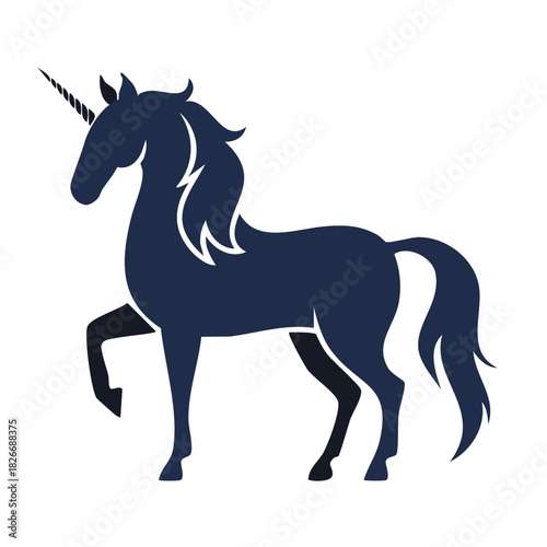 Majestic prancing unicorn silhouette illustration, a symbol of fantasy, magic, and purity