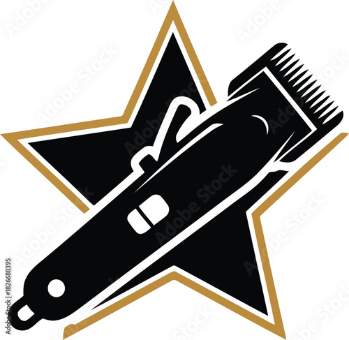 Professional barber shop hair clipper with star icon graphic
