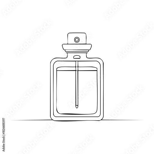 Line Art Illustration of a Square Perfume Bottle with Sprayer Minimalist Outline for Cosmetic Product