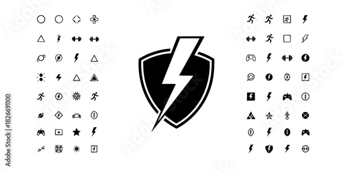 Retro Lightning Bolt Shield Vector Emblem