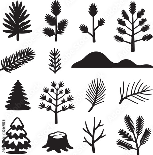 Collection of Evergreen Tree Silhouette Vector Illustrations for Graphic Design Projects