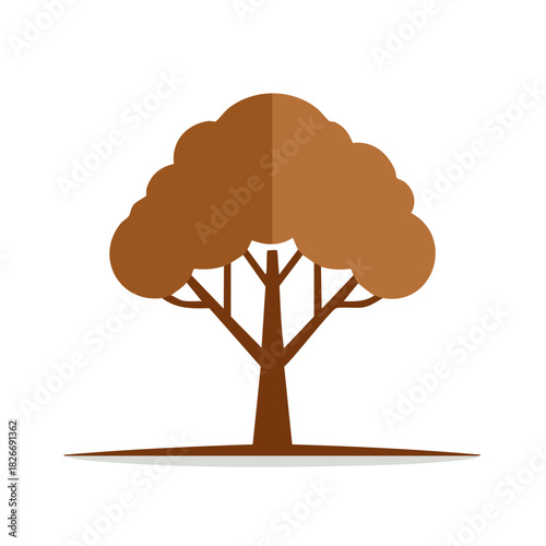 Minimalist brown tree vector illustration with stylized foliage and trunk
