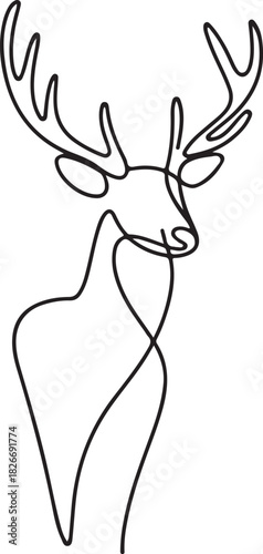 Fallow deer in continuous line art drawing style. Reindeer minimalist black linear sketch isolated on white background. Vector illustration