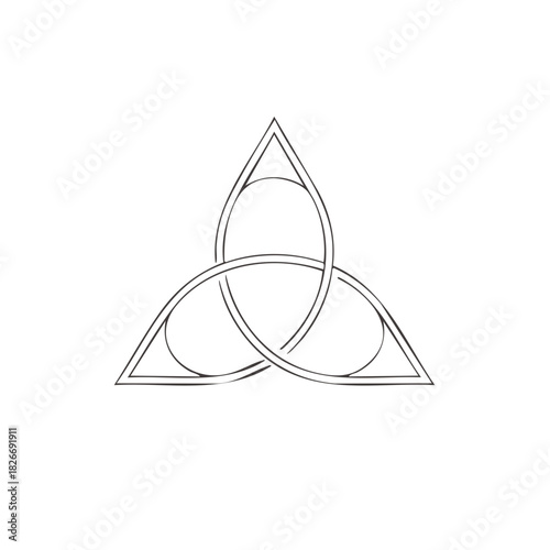 Elegant Celtic Trinity knot symbol. Intricate interwoven Triquetra line art representing eternity and unity