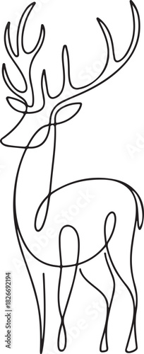 Fallow deer in continuous line art drawing style. Reindeer minimalist black linear sketch isolated on white background. Vector illustration