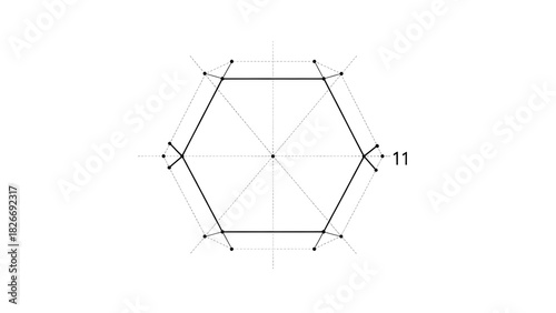 Abstract Hexagon Geometric Pattern with Symmetrical Lines in Black and White