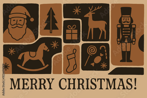 Christmas holiday themed patchwork collage with festive symbols and icons