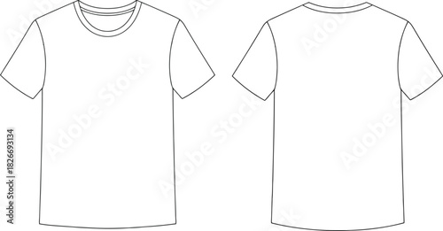 Blank white short sleeve round neck t-shirt front and back outline