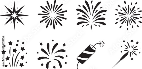 Firework line icon set. Christmas sparkler confetti, firecracker minimal vector illustration. Simple outline sign for New Year celebration party. Editable Stroke