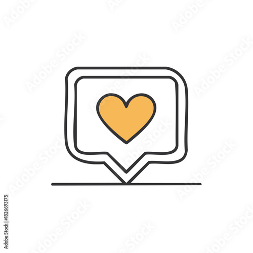 Orange heart icon inside a chat bubble notification for social media communication and likes