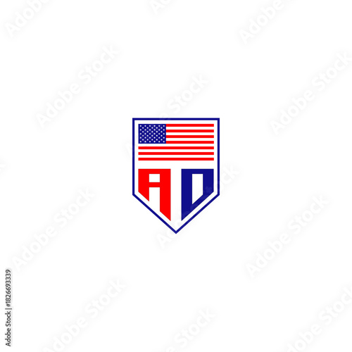 Initial Letters A and D with American Flag Shield Logo