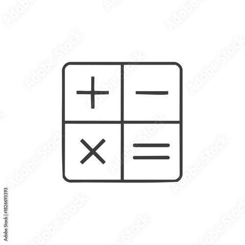 Calculator icon with basic mathematical symbols plus minus multiply and equals line art