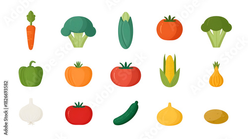 A vibrant collection of fresh colorful vegetables including carrots broccoli corn tomatoes bell peppers onions garlic cucumbers and potatoes