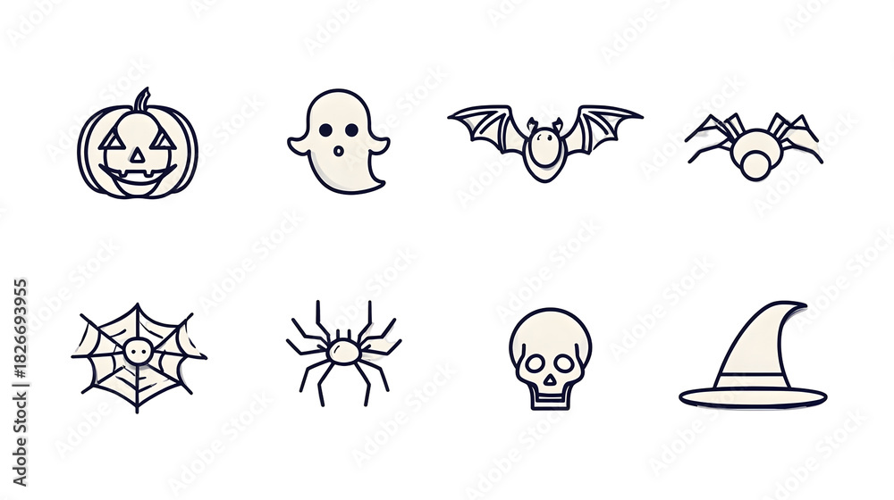 Fototapeta premium Minimal line Halloween icon set