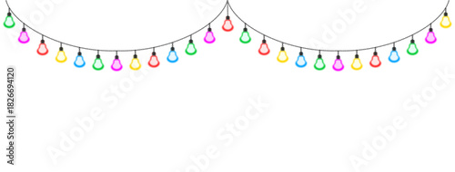 Festive garland with multicolored lights. PNG file on a transparent background. Vector illustration.