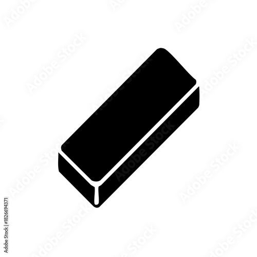 Black solid geometric three dimensional rectangular block with rounded corners and white outline