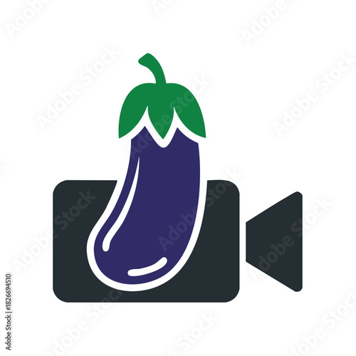 Eggplant representing video camera logo concept for film production or media content