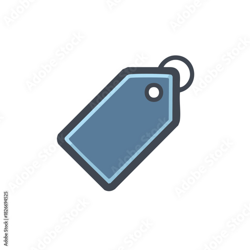 Simple flat design of a blue tag with a hole and loop icon