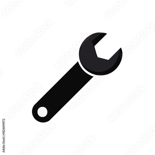 Simple Black Open End Wrench Tool Symbol Graphic Illustration