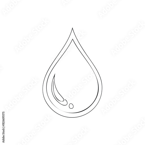 Elegant vector line art of a water droplet, illustrating purity, hydration, and simplicity for modern minimalist designs