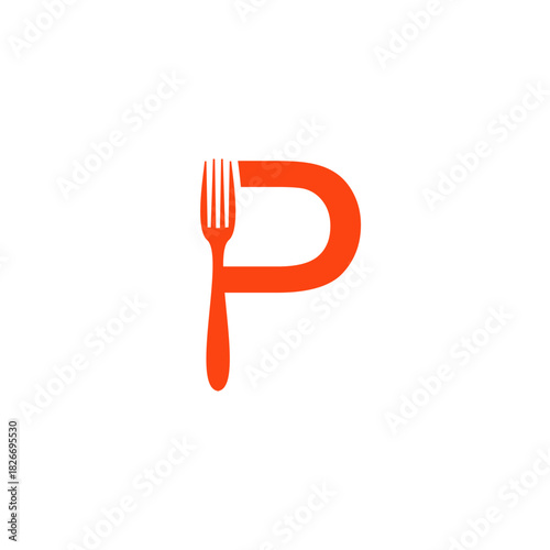 Letter P with Integrated Fork Food Logo Vector