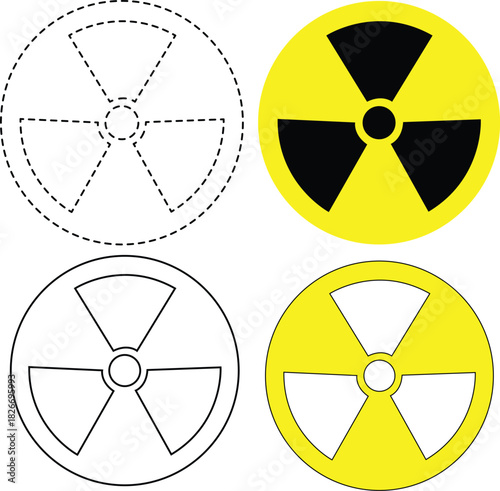 set of radiation symbol on white