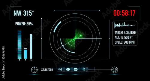 Radar screen target acquired hud interface futuristic display technology ui design element vector graphic