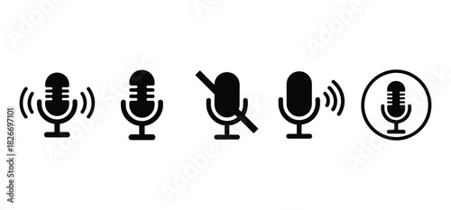 Microphone Icons Set - Audio Recording, Mute & Voice Communication