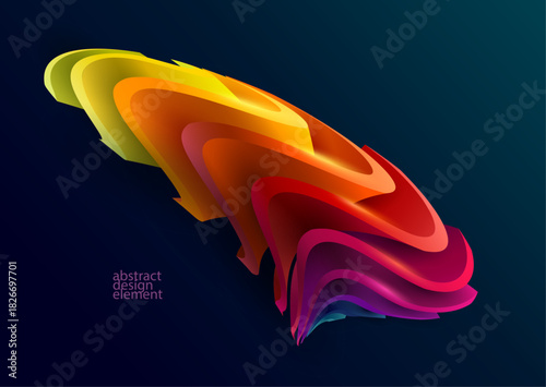 Multicolored wavy 3D geometric shape.  Art vector design element.