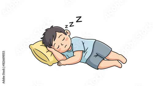 Illustration of Boy Sleeping Soundly on Pillow with Zzz Marks