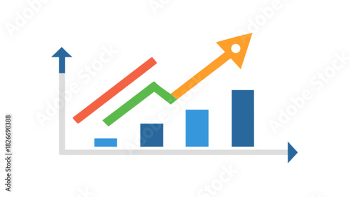Colorful business chart illustration showing upward trends with bars and arrows indicating growth